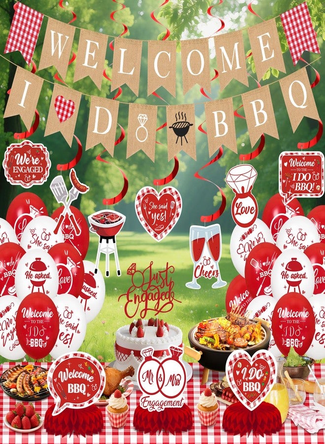 Woosytoo Welcome I DO BBQ Banner Decorations Barbecue We're Engaged Balloons Table Centerpiece Swirls Cake Topper Red Gingham Tablecloth for BBQ Engagement Bridal Shower Wedding Bachelorette Picnic Party - Image 4